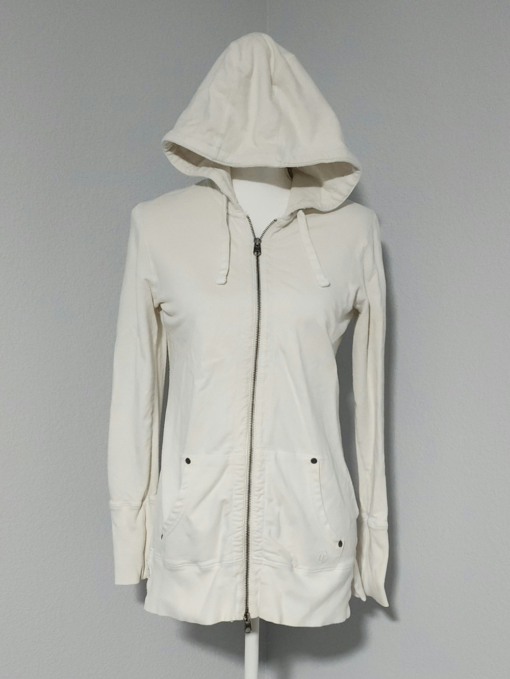 Vintage Y2K GAP White Full Zip Long Hooded Sweater Womens Size Small